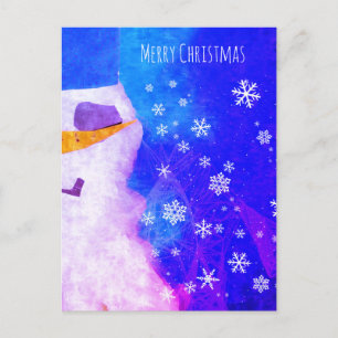 Cartes Pour Fêtes Annuelles Snowman Snowflakes Bleu Magie Noël