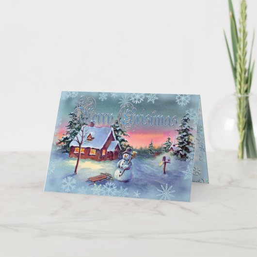 Cartes Pour Fêtes Annuelles SNOWMAN & SNOWFLAKES par SHARON SHARPE (Devant)
