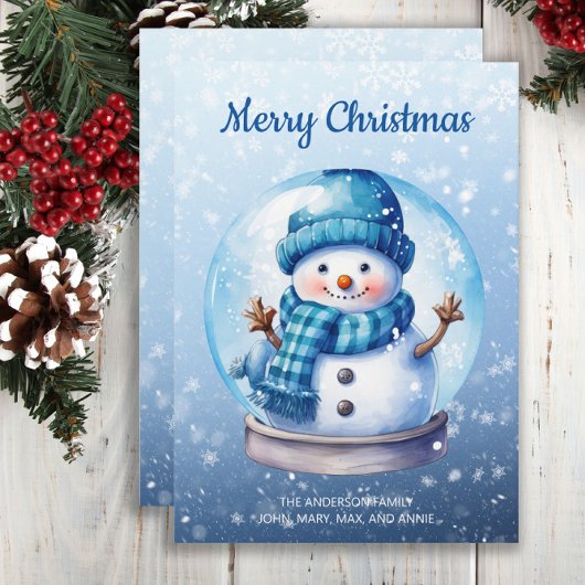 Cartes Pour Fêtes Annuelles Snowman Snowglobe Bleu Blanc Joyeux Noël