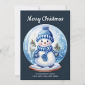 Cartes Pour Fêtes Annuelles Snowman Snowglobe Navy Bleu Blanc Joyeux Noël (Devant)