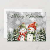 Cartes Pour Fêtes Annuelles Snowman Snowman Forêt Joyeux Noël (Devant / Derrière)