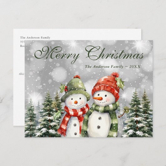 Cartes Pour Fêtes Annuelles Snowman Snowman Forêt Joyeux Noël (Devant / Derrière)
