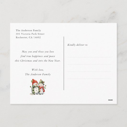 Cartes Pour Fêtes Annuelles Snowman Snowman Forêt Joyeux Noël (Dos)