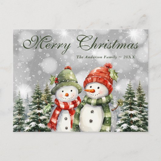 Cartes Pour Fêtes Annuelles Snowman Snowman Forêt Joyeux Noël (Devant)