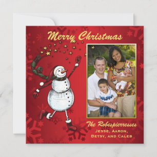 Cartes Pour Fêtes Annuelles Snowman Stars on Red Photo Holiday Salutation