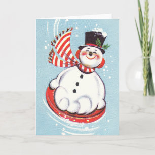 Cartes Pour Fêtes Annuelles Snowman sur disque neige
