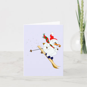 Cartes Pour Fêtes Annuelles Snowman Sur Ski Personnalisé
