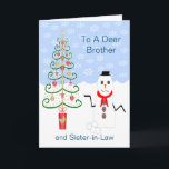 Cartes Pour Fêtes Annuelles Snowman Tree Brother Et Soeur In-Law Christmas<br><div class="desc">Carte de voeux frère et belle-soeur bonhomme de neige de la carte de Noël et conception de l'arbre de Noël. Customisez cette carte de Noël avec n'importe quel texte puis faites-la imprimer et vous l'envoyer ou téléchargez-la instantanément. Si vous avez besoin d'aide pour vous customiser, contactez-nous via le lien de...</div>