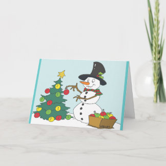 Cartes Pour Fêtes Annuelles Snowman Trimming Tree