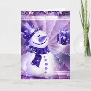 Cartes Pour Fêtes Annuelles Snowman violet sur la scène hivernale