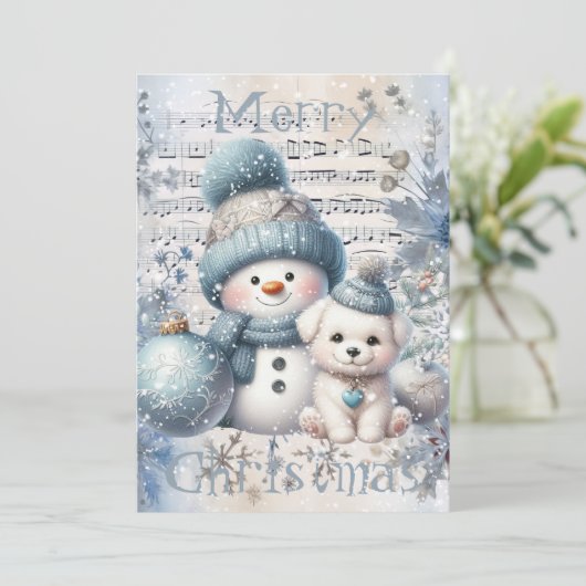 Cartes Pour Fêtes Annuelles Snowman Winter Christmas (Debout devant)