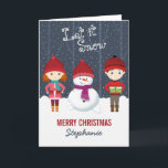 Cartes Pour Fêtes Annuelles Snowman Winter Wonderland<br><div class="desc">Snowman Winter Wonderland Laisser Neige, Laisser Neige, Laisser Neige, Laisser Neige. Célébrez la saison avec ce thème d'hiver amusant et fantasque. Ce design hivernal se compose d'un bonhomme de neige amusant et aimant et de deux enfants gais vêtus de leurs chandails hivernaux les plus chauds. Amusez-vous avec les accessoires, les...</div>