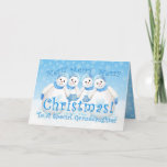 Cartes Pour Fêtes Annuelles Snowman Wonderland<br><div class="desc">Cute little snowmen wearing blue caps, scarves and fuzzy mitts with delih snow flakes fa fa fa fa fa fa from the winter sky will smile during the holidays. Snowman wonderland greeting card pour granddaughter. Personalize the inside verse using the template provided. Donc, You may enjoy matching snowmen designs on...</div>