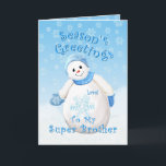 Cartes Pour Fêtes Annuelles Snowman Wonderland pour Brother Christmas Card<br><div class="desc">Petit bonhomme de neige mignon avec un casquette d'hiver bleu et mittens comme délicats flocons de neige tombent dans le ciel bleu est un design de Noël délicieux pour les salutations à votre frère spécial. Vous pouvez également profiter des timbres et des cadeaux assortis disponibles dans mon magasin. Art original...</div>