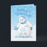 Cartes Pour Fêtes Annuelles Snowman Wonderland pour tante et oncle Christmas C<br><div class="desc">Petit bonhomme de neige mignon avec un casquette d'hiver bleu et mittens comme délicats flocons de neige tombent dans le ciel bleu est un design de Noël délicieux pour les salutations à votre tante spéciale et oncle. Vous pouvez également profiter des timbres et des cadeaux assortis disponibles dans mon magasin....</div>
