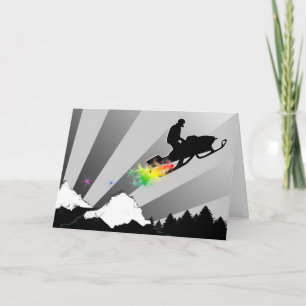 Cartes Pour Fêtes Annuelles snowmobile. arc-en-ciel