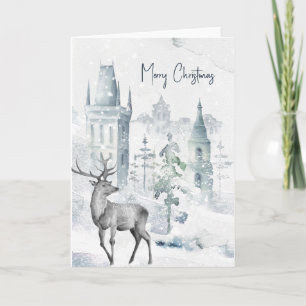 Cartes Pour Fêtes Annuelles SnowVillage Deer Aquarelle Joyeux Noël