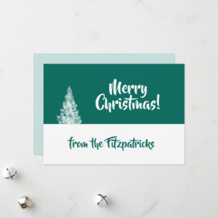 Cartes Pour Fêtes Annuelles Snowy Christmas Tree Turquoise et blanc minimalist