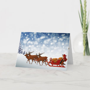Cartes Pour Fêtes Annuelles Snowy classique Père Noël Reindeer Sleigh Noël