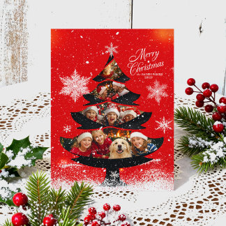 Cartes Pour Fêtes Annuelles Snowy Merry Christmas Family Photo Tree