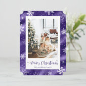 Cartes Pour Fêtes Annuelles Snowy Purple Foil Photo Joyeux Noël (Debout devant)