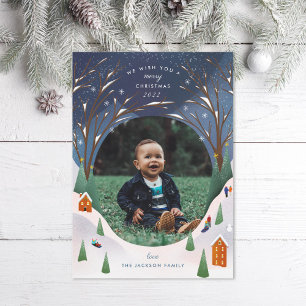 Cartes Pour Fêtes Annuelles Snowy Village Winter Scene Photo de Noël