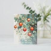 Cartes Pour Fêtes Annuelles Snowy Winter Botanique & Ornements Noël (Debout devant)