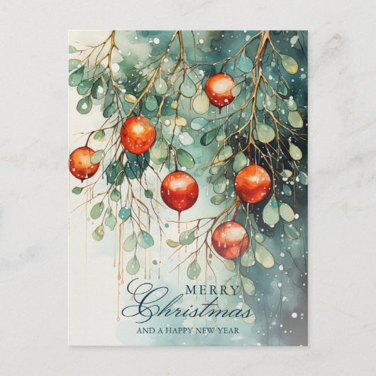 Cartes Pour Fêtes Annuelles Snowy Winter Botanique & Ornements Noël (Devant)