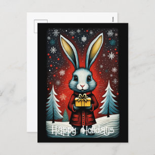 Cartes Pour Fêtes Annuelles Snowy Winter Père Noël Rabbit Noël