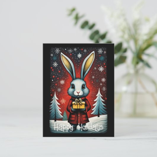 Cartes Pour Fêtes Annuelles Snowy Winter Père Noël Rabbit Noël (Debout devant)