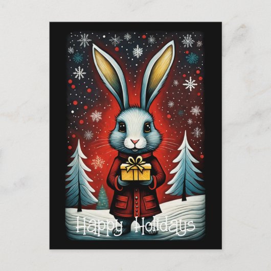 Cartes Pour Fêtes Annuelles Snowy Winter Père Noël Rabbit Noël (Devant)