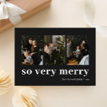 Cartes Pour Fêtes Annuelles So Very Merry Black Modern 3 Photo Collage<br><div class="desc">Donc Très Joyeux Black Modern 3 Photo Collage Carte De Vacances. Envoyez des voeux de vacances personnalisables et personnalisés à vos amis, collègues et famille dans des cartes de style simple, chic, élégant et moderne design photo festif, naturel minimaliste! Ci-dessous la calligraphie présente votre message de voeux personnalisé dans la...</div>