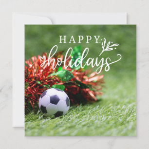Cartes Pour Fêtes Annuelles Soccer Joyeuses vacances avec balle sur herbe vert