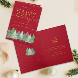 Cartes Pour Fêtes Annuelles Société de Noël de la forêt de Corporate Logo Roug