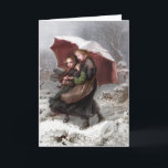 Cartes Pour Fêtes Annuelles Soeur en hiver<br><div class="desc">La couleur vintage gravant à partir de 1868 après la peinture par Emily Mary Osborn de deux soeurs marchant par une neige a couvert la cimetière.</div>