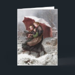 Cartes Pour Fêtes Annuelles Soeur en hiver<br><div class="desc">La couleur vintage gravant à partir de 1868 après la peinture par Emily Mary Osborn de deux soeurs marchant par une neige a couvert la cimetière.</div>