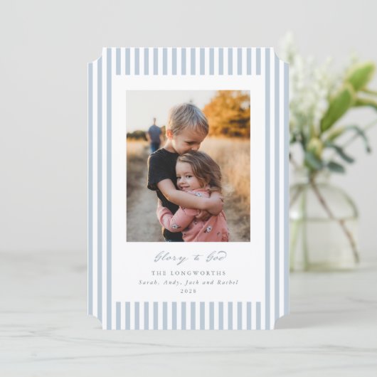 Cartes Pour Fêtes Annuelles Soft Blue Stripes Glory to God Flat Photo (Debout devant)