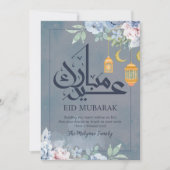 Cartes Pour Fêtes Annuelles Soft Blue Watercolor Floral Eid Mubarak Greeting (Devant)