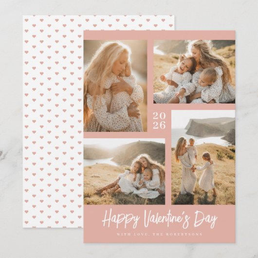 Cartes Pour Fêtes Annuelles Soft Blush Valentine Photo Collage (Devant / Derrière)