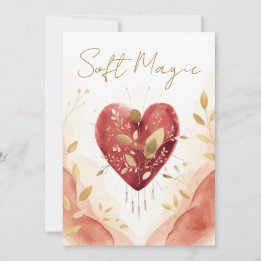 Cartes Pour Fêtes Annuelles Soft Magic Watercolor Heart with Golden Botanicals