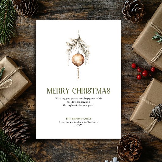 Cartes Pour Fêtes Annuelles Soft Neutral Christmas Ornament Gold Script  