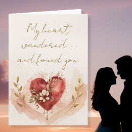 Cartes Pour Fêtes Annuelles Soft Watercolor Heart with Warm Florals and Gold