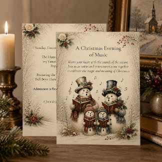 Cartes Pour Fêtes Annuelles Soirée de musique de Noël Chanteurs de neige d'hiv