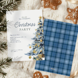 Cartes Pour Fêtes Annuelles Soirée de Noël dans l'élégant Aquarelle Bleue