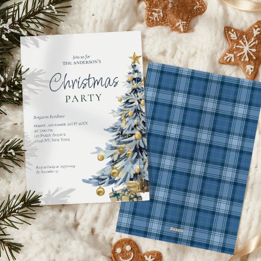 Cartes Pour Fêtes Annuelles Soirée de Noël dans l'élégant Aquarelle Bleue