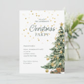 Cartes Pour Fêtes Annuelles Soirée de Noël Elégante Aquarelle Verte Arbre (Debout devant)