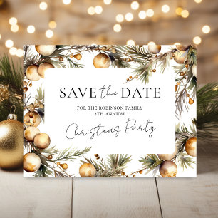 Cartes Pour Fêtes Annuelles Soirée de Noël Ornement d'or Enregistrer la date