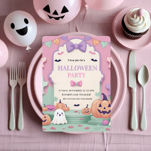 Cartes Pour Fêtes Annuelles Soirée d'Halloween Cute Pastel   Enfants fantômes