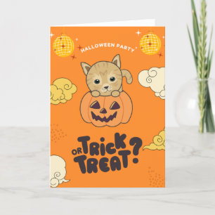 Cartes Pour Fêtes Annuelles Soirée Halloween Trick Or Treat Chat Citrouille Va