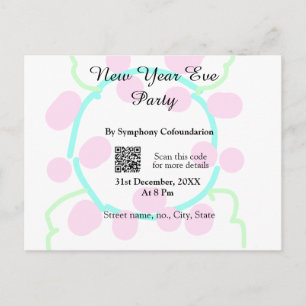 Cartes Pour Fêtes Annuelles soirée nouvel an scan QR RSVP nom rose bleu